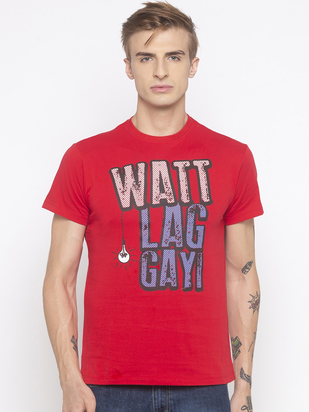 

Globus Men Red Printed Round Neck T-shirt