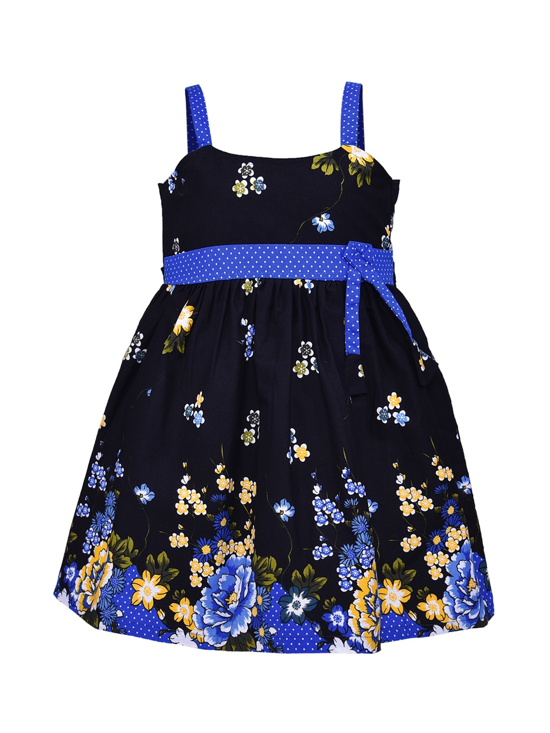 Wish Karo Girls Blue Floral Printed Fit and Flare Dress