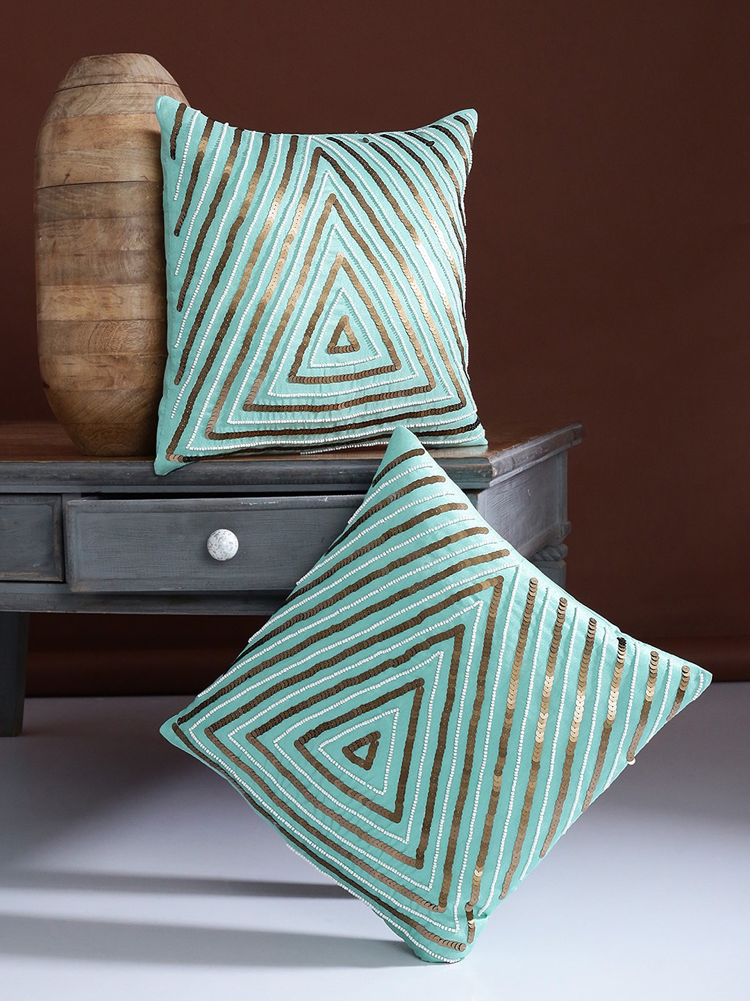 

Alina decor Sea Green Set of 2 Solid Square Cushion Covers