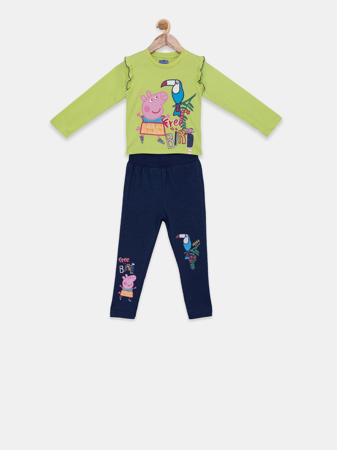 

toothless Girls Green & Blue Peppa Pig Printed T-shirt with Trousers