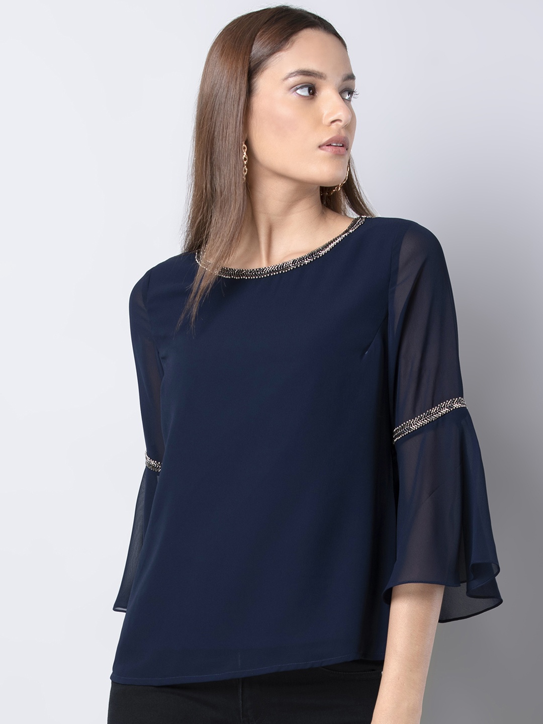 

FabAlley Women Blue Solid A-Line Top