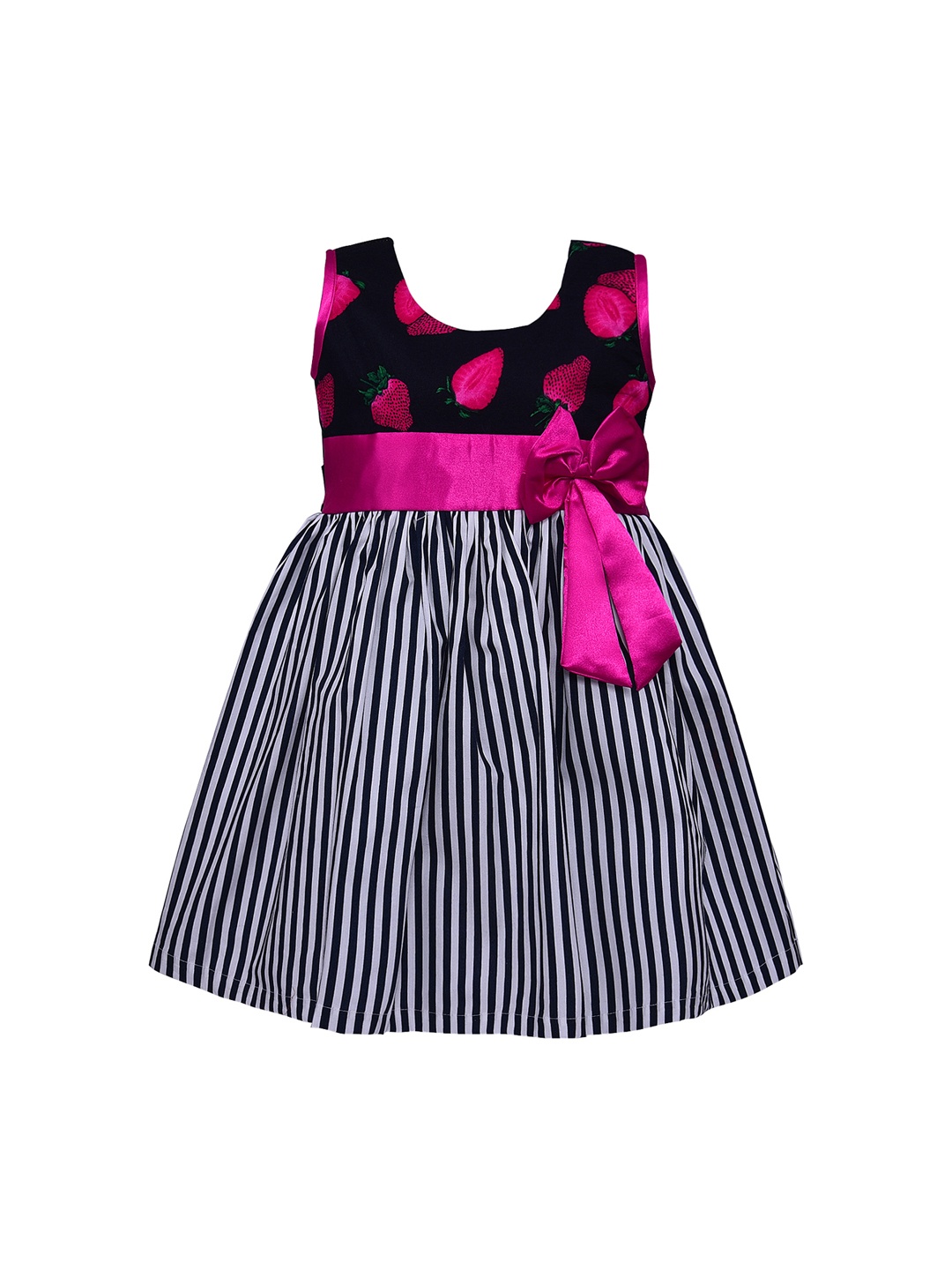

Wish Karo Girls Pink & Navy Blue Striped Fit and Flare Dress