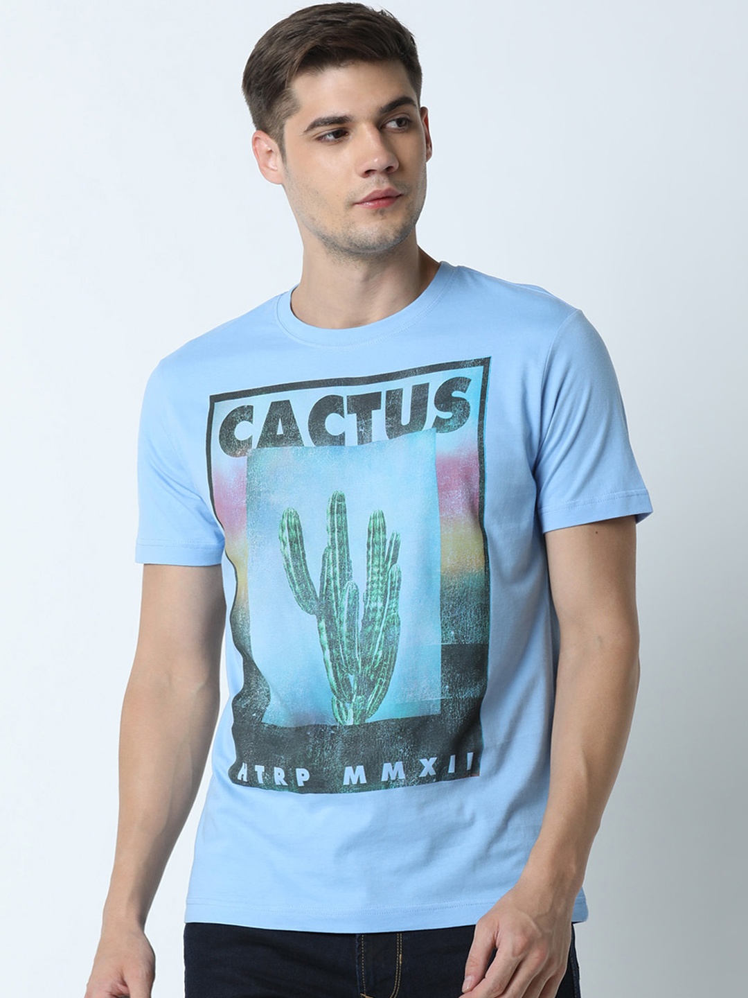 

Huetrap Men Blue Printed Round Neck T-shirt