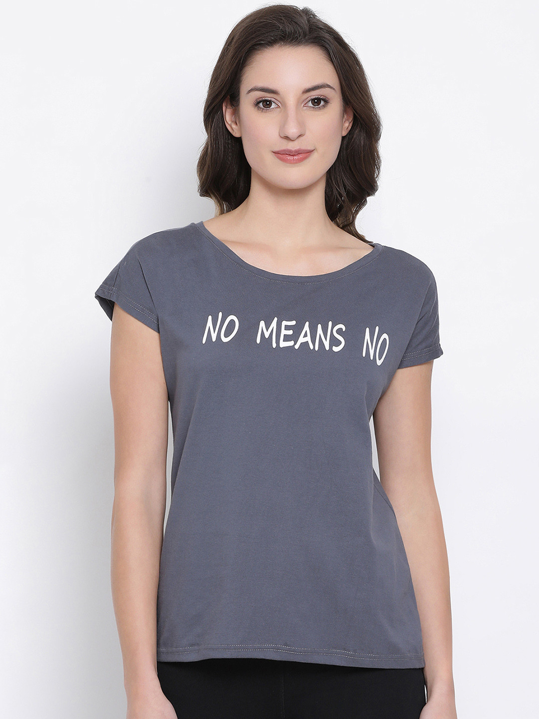 

Clovia Women Grey Printed Round Neck Lounge T-Shirt