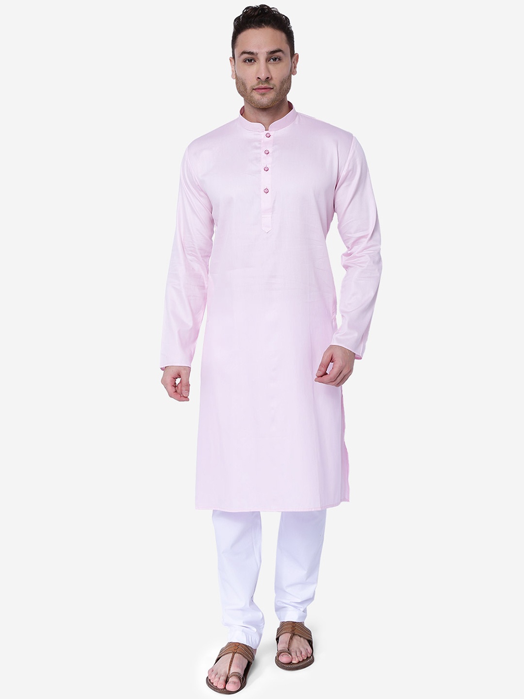 

RAJUBHAI HARGOVINDAS Men Pink Solid Straight Kurta