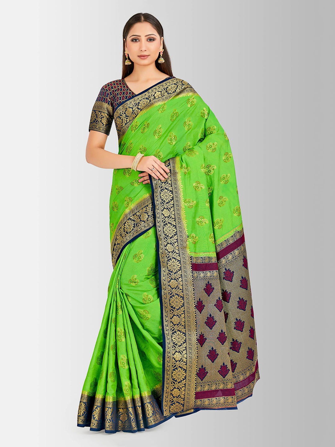 

MIMOSA Green & Maroon Art Silk Woven Design Paithani Saree