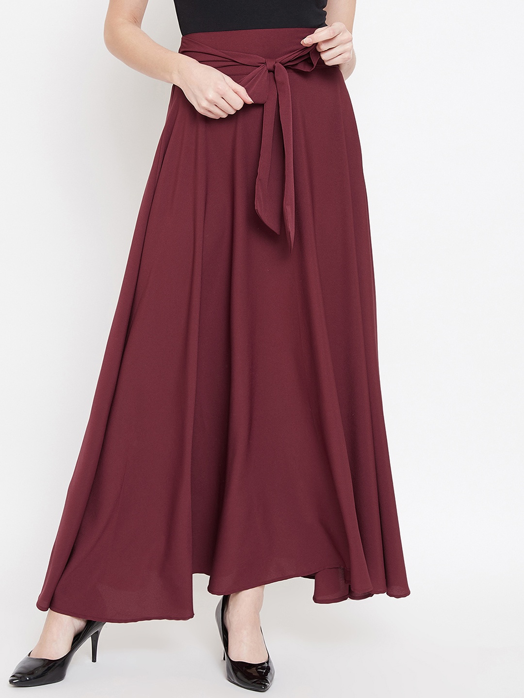 

Berrylush Maroon Flared Maxi Skirt