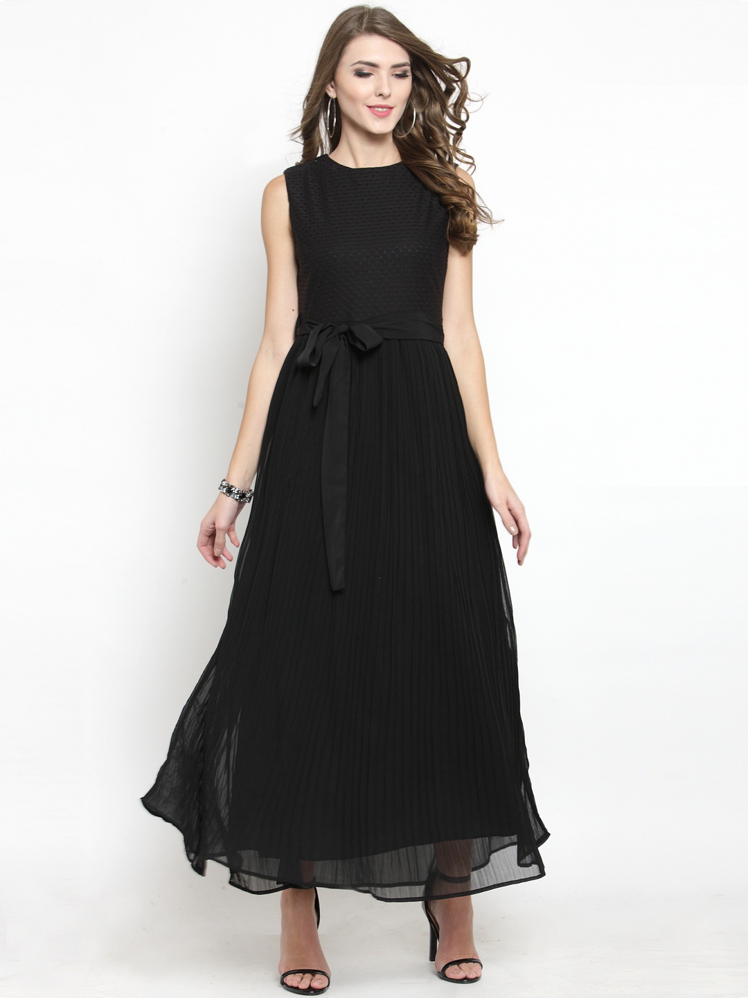 

Sera Women Black Self Design Fit and Flare Dress