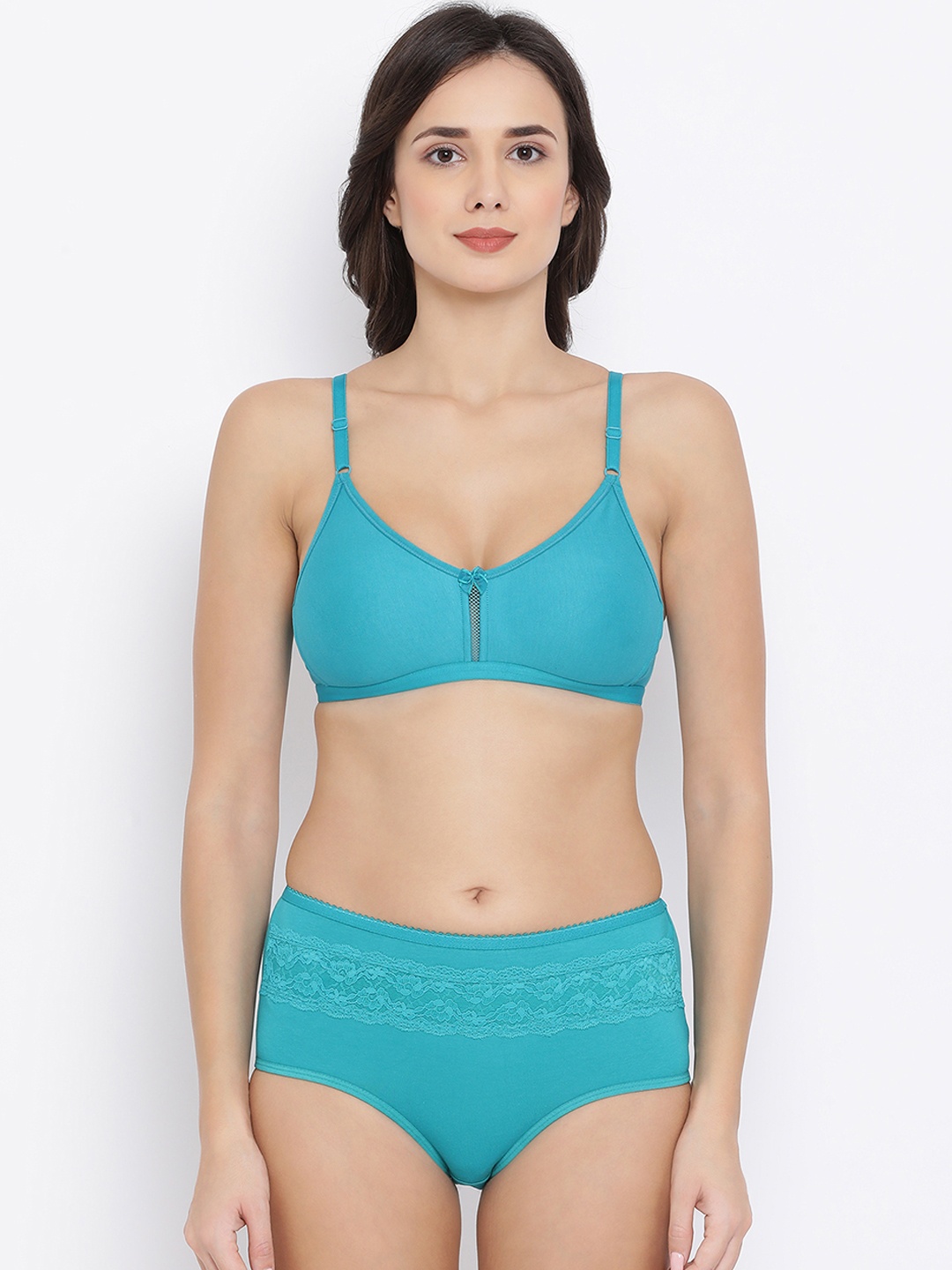 

Clovia Women Turquoise Blue Solid Lingerie Set COMBBP49332B