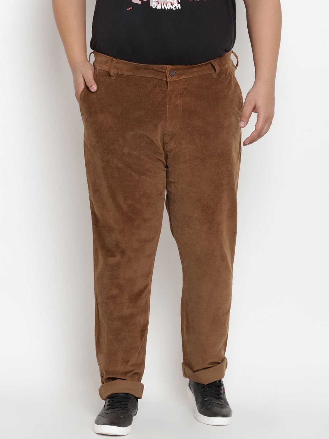 

John Pride Plus Size Men Brown Regular Fit Solid Regular Trousers