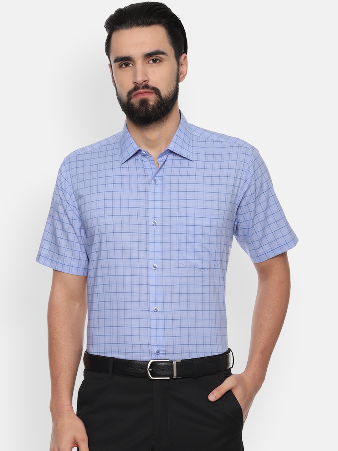 

Van Heusen Men Blue Regular Fit Checked Formal Shirt