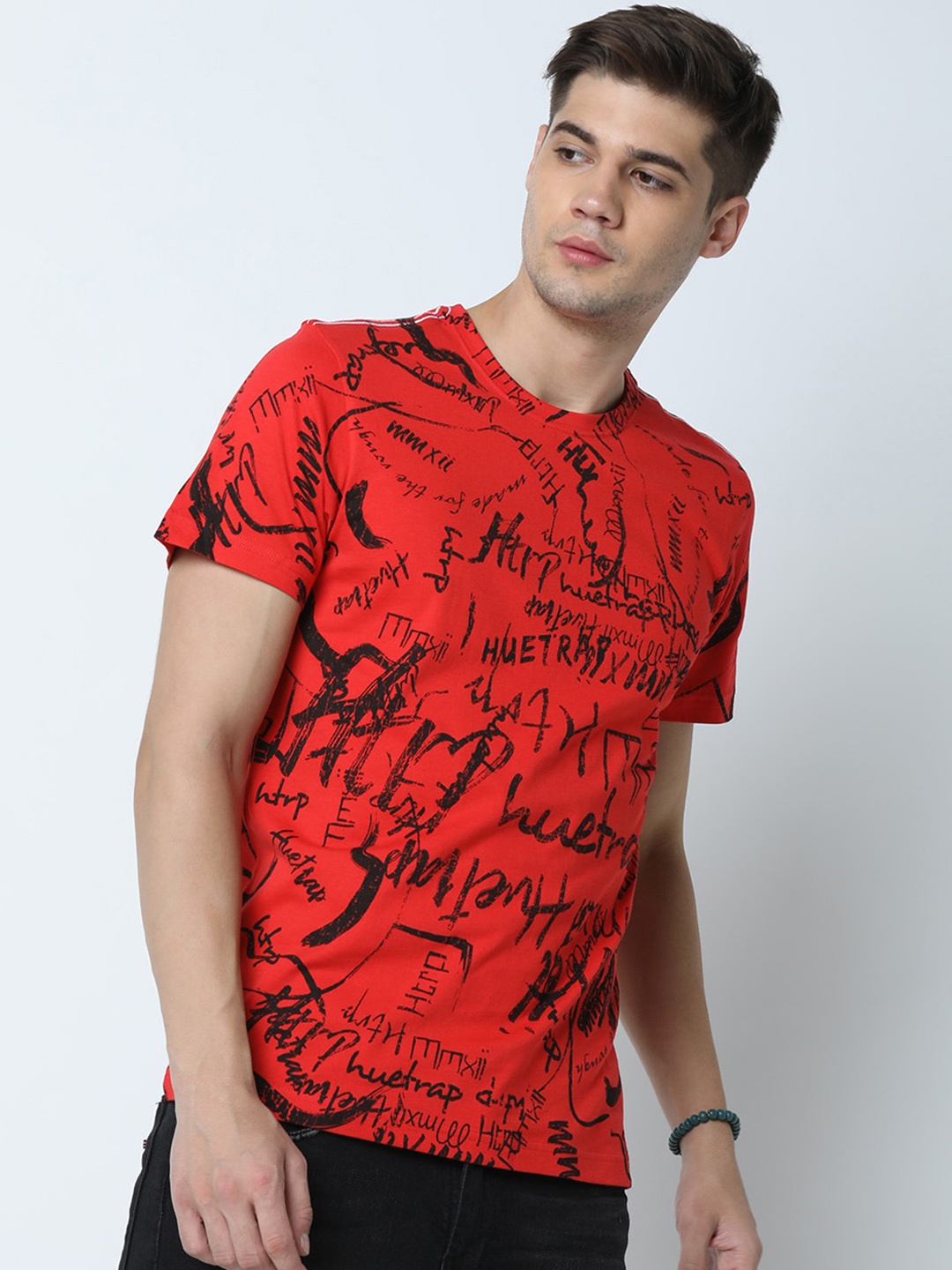 

Huetrap Men Red Printed Round Neck T-shirt
