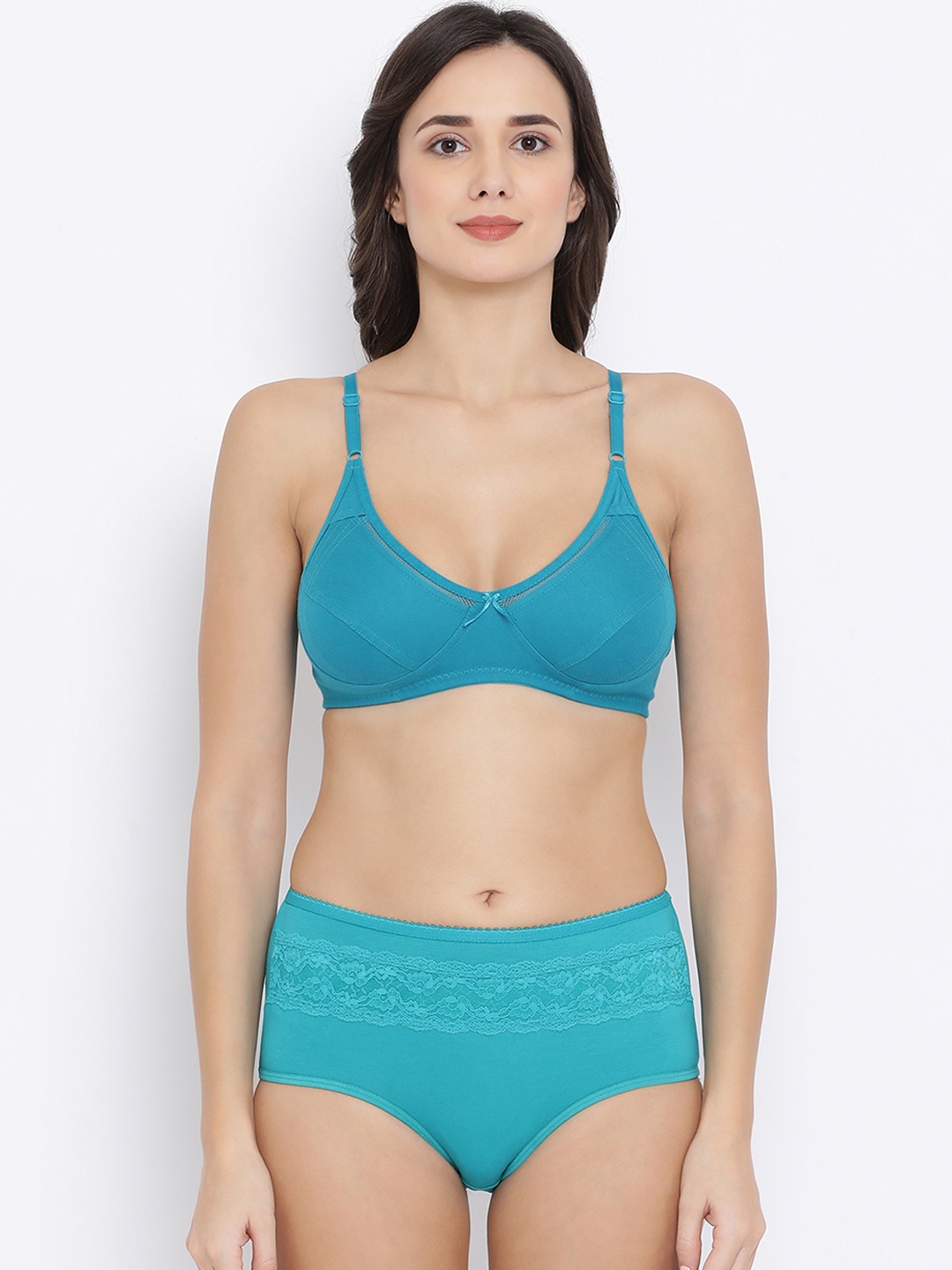 Clovia Women Turquoise Blue Solid Lingerie Set COMBBP44032B