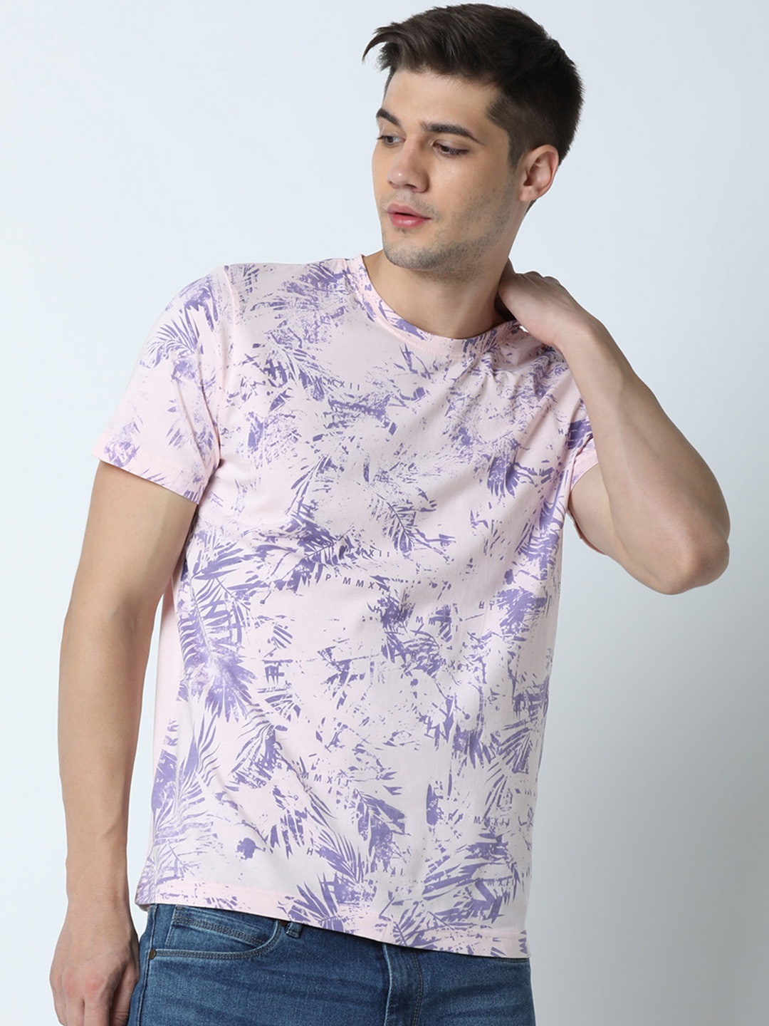 

Huetrap Men Pink Printed Round Neck T-shirt
