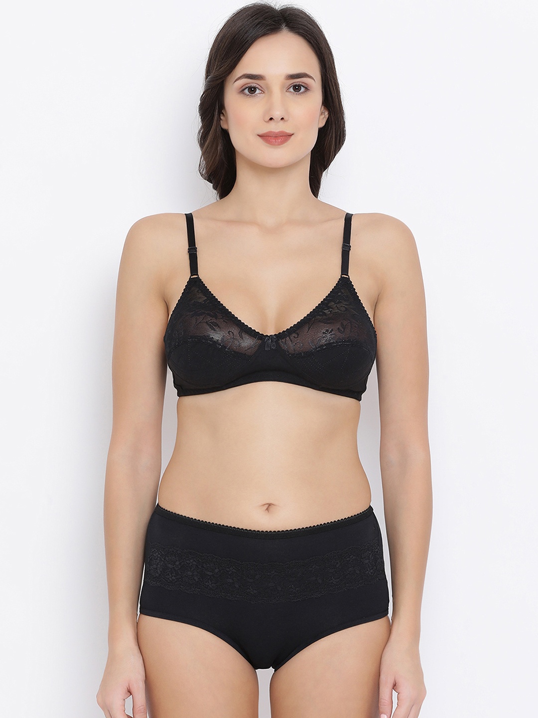 Clovia Women Black Solid Lingerie Set COMBBP87132B