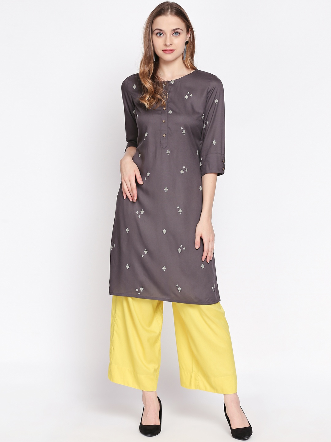 

RANGMANCH BY PANTALOONS Women Grey Printed Straight Kurta