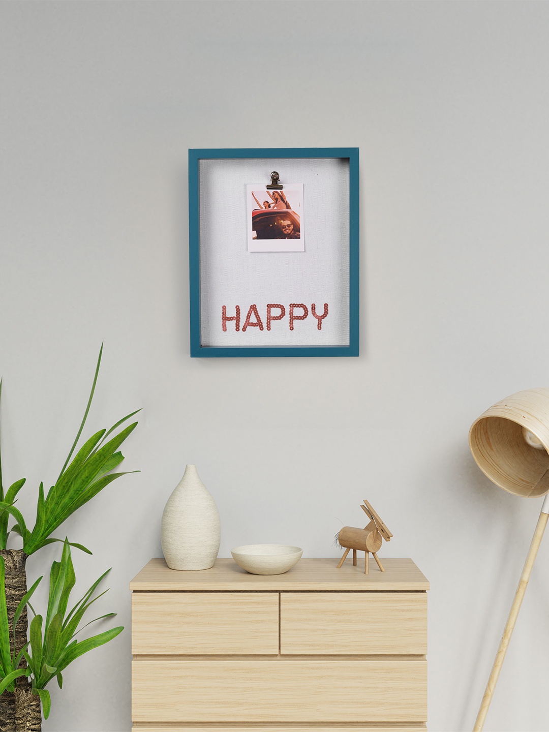 

Chumbak Turquoise Blue Solid Happy Vibes Wall Photo Frame With One Clip