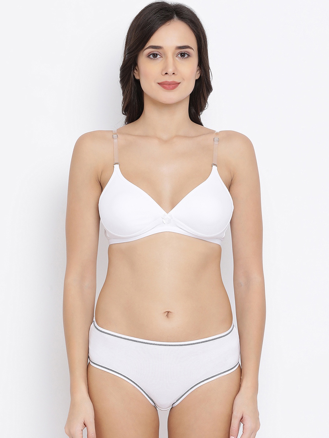 Clovia Women White Solid Lingerie Set COMBBP61932B