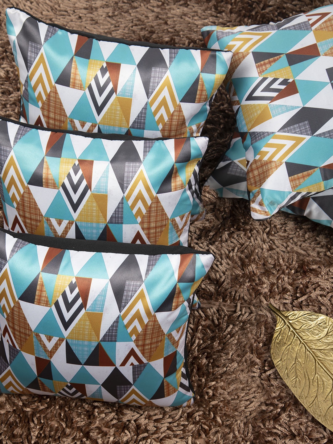 

HOUZZCODE Multicoloured Set of 5 Geometric Square Cushion Covers, Multi