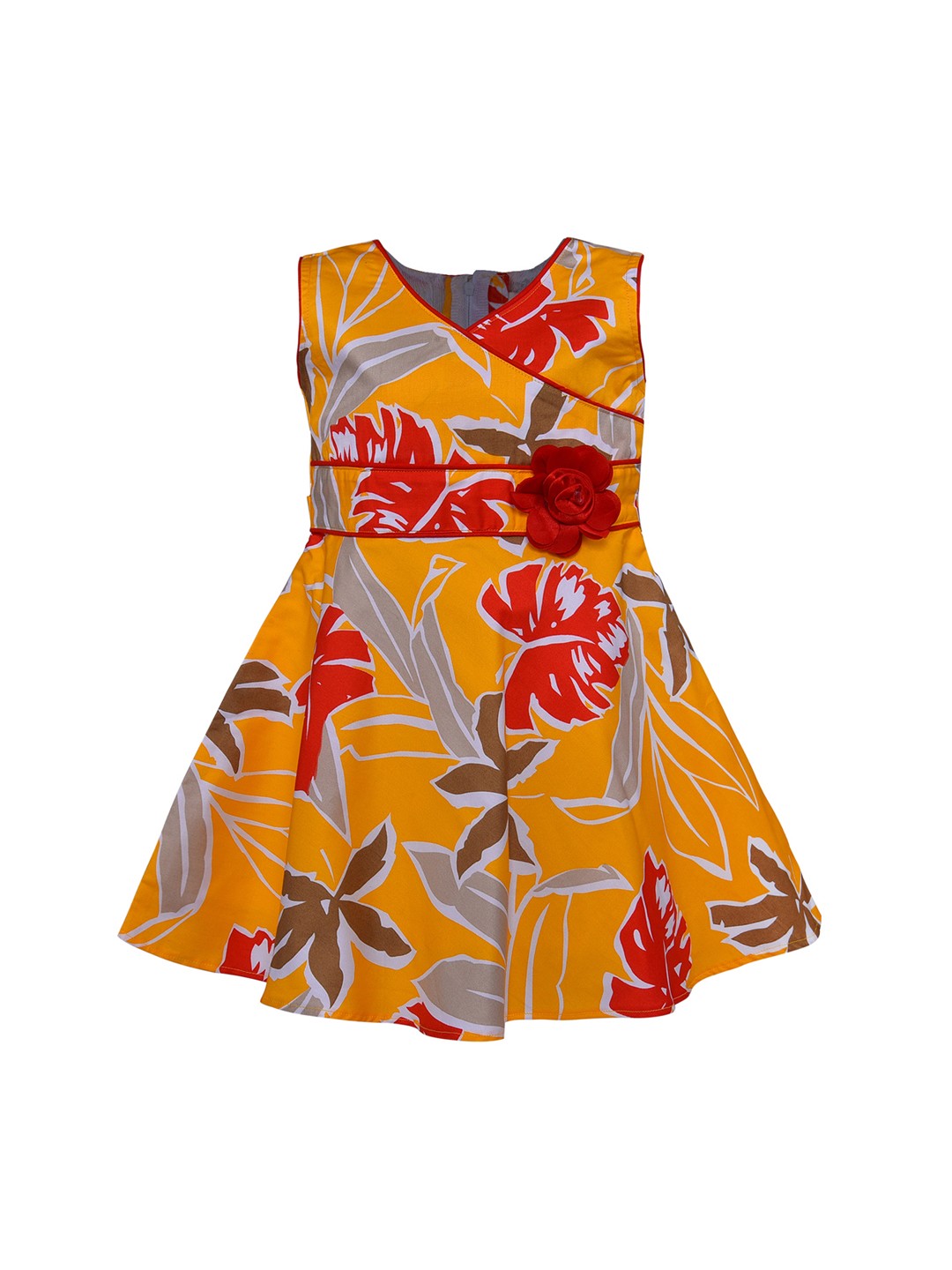 

Wish Karo Girls Yellow Floral Printed Fit and Flare Dress