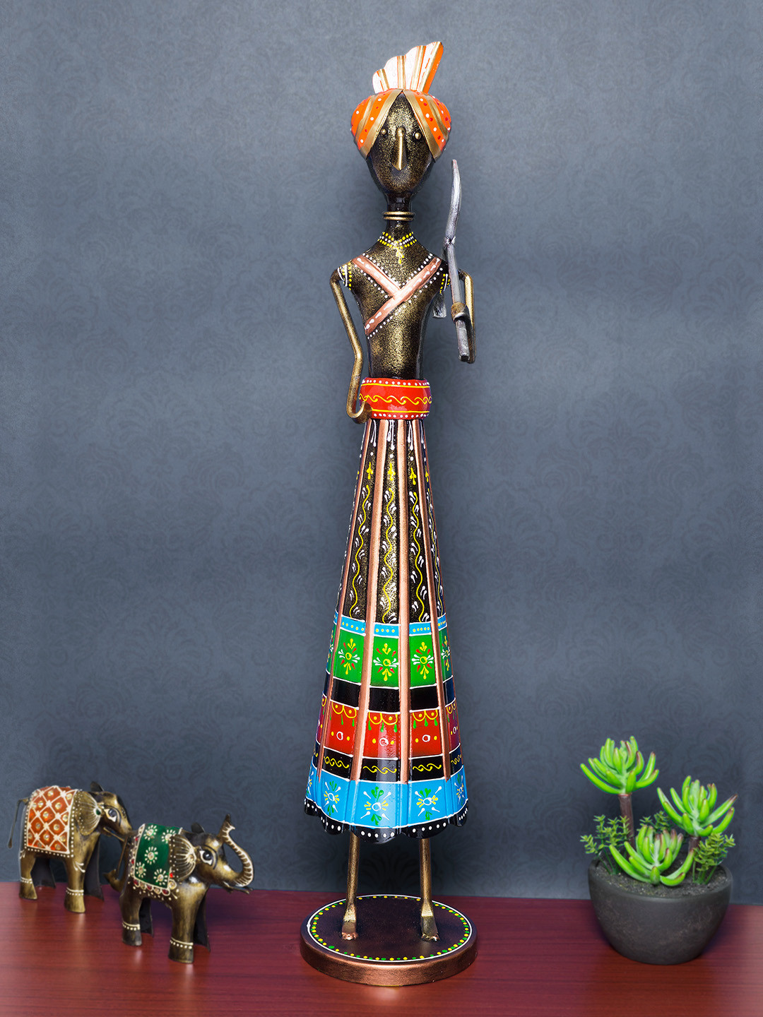 

Golden Peacock Black & Copper-Toned Handcrafted Metal Showpiece