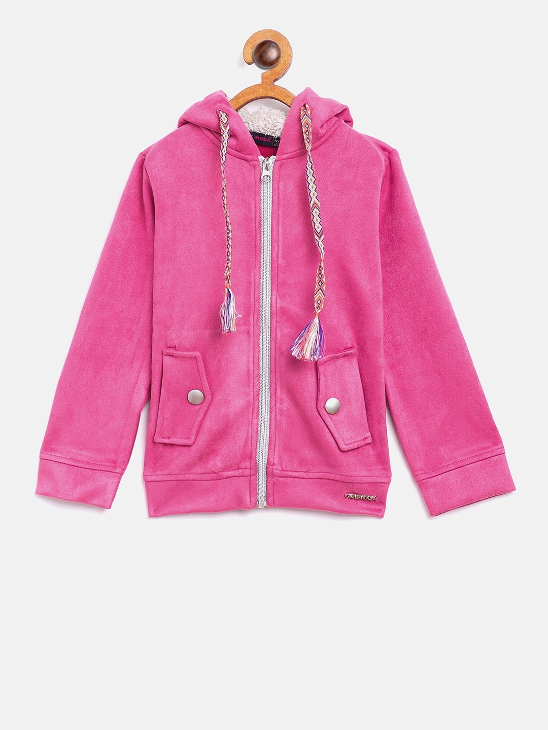 

Nins Moda Girls Pink Solid Hooded Sweatshirt
