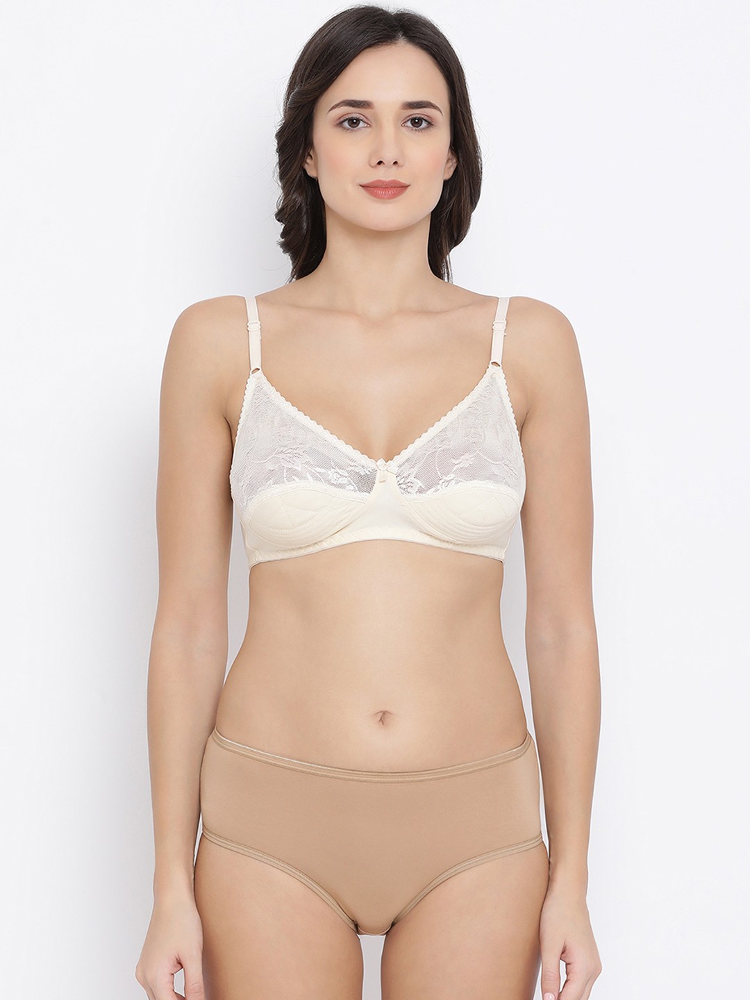 

Clovia Women Nude-Coloured & Cream-Coloured Solid Lingerie Set COMBBP85832B