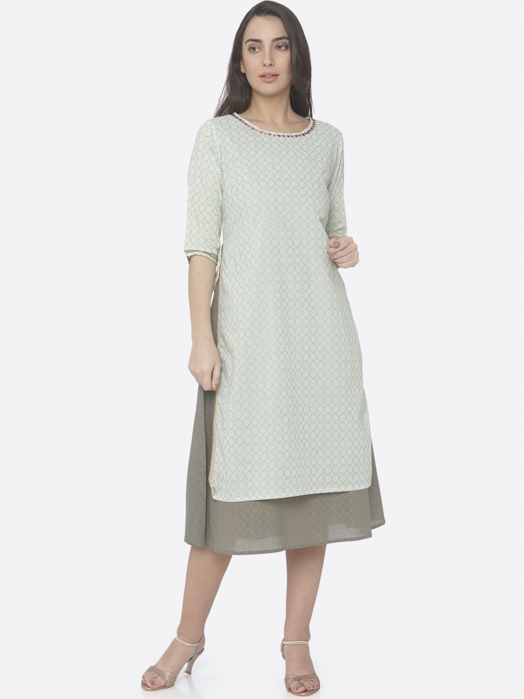 

RAISIN Women Sea Green Printed A-Line Ethnic Dress