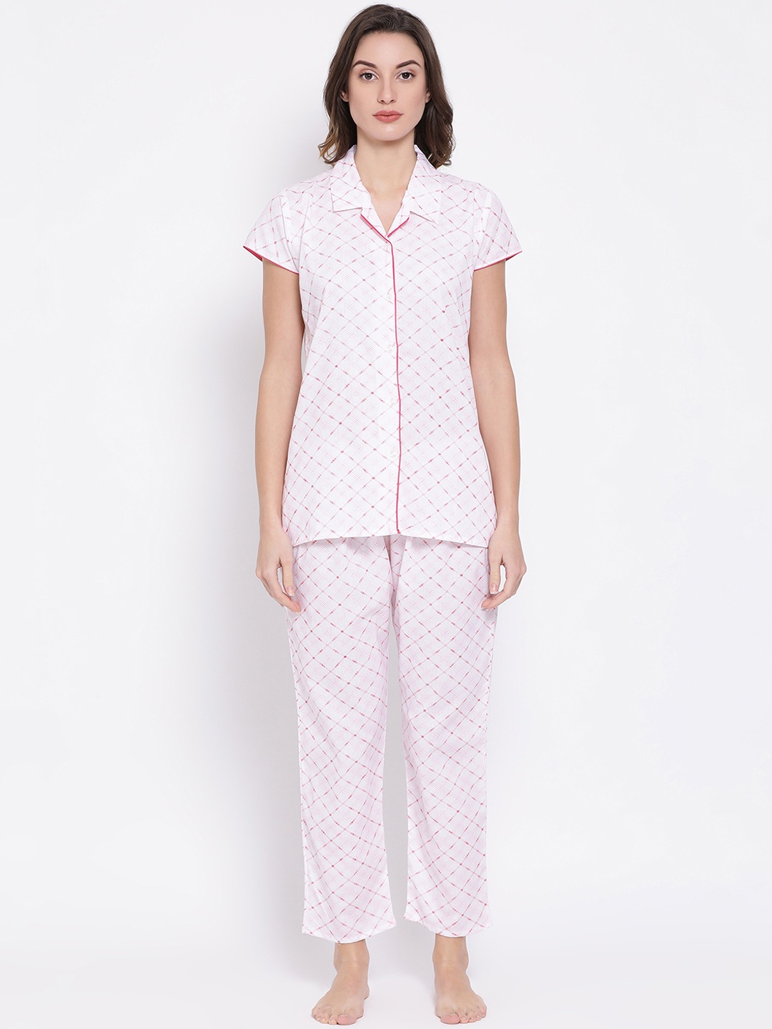 

Clovia Women White & Pink Printed Night Suit