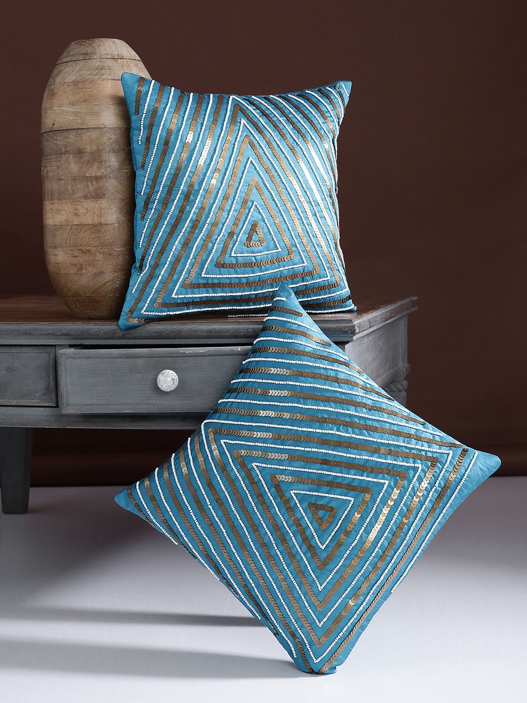 

Alina decor Teal Set of 2 Solid Square Cushion Covers