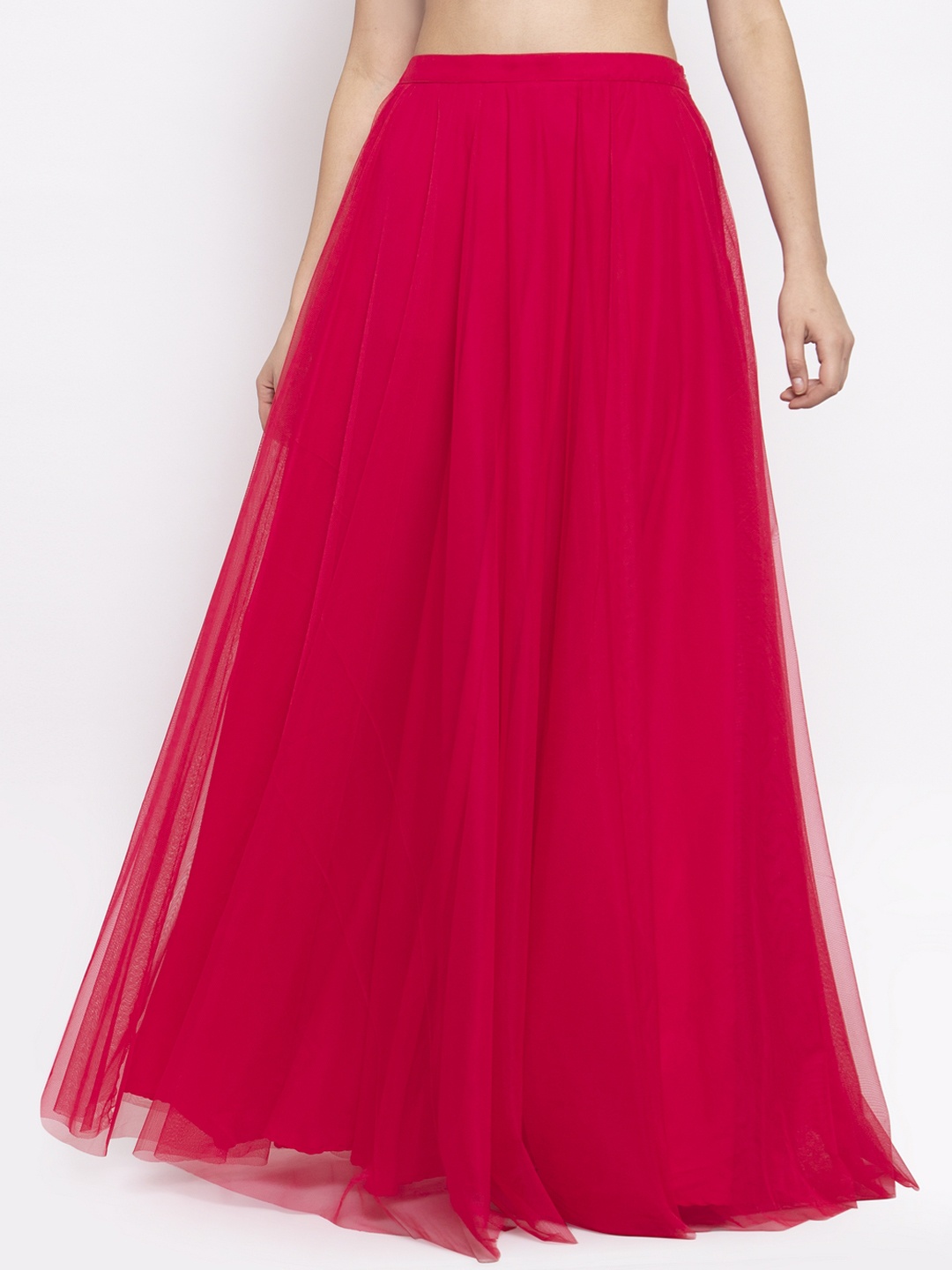 

Just Wow Pink Soft Net Fit & Flared Party Wear Maxi Skirt