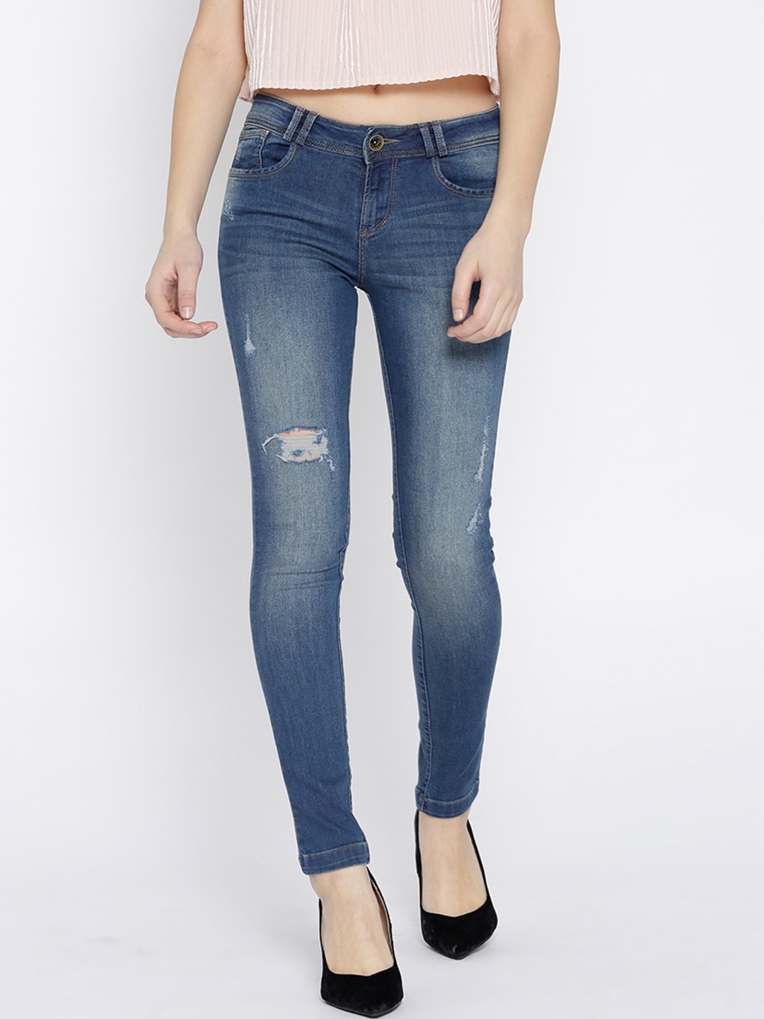 Xpose Women Blue Slim Fit Mid-Rise Mildly Distressed Stretchable Jeans