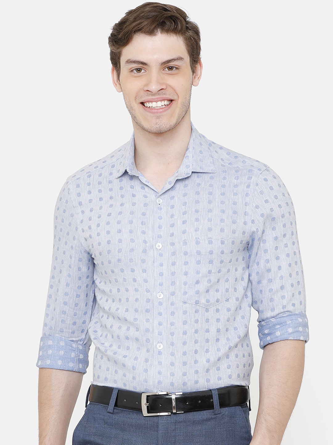 

CAVALLO by Linen Club Men Blue Self Design Linen Cotton Formal Shirt