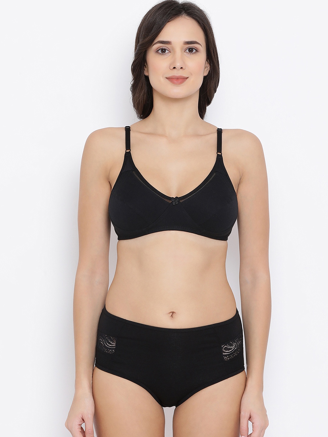 Clovia Women Black Solid Lingerie Set COMBBP45132B