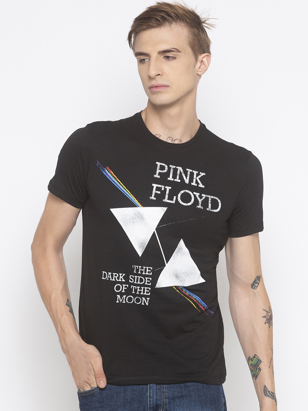 

Globus Men Black Slim Fit Printed Round Neck T-shirt