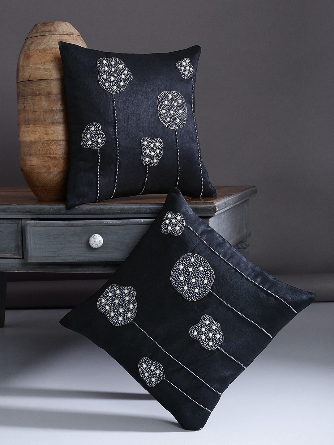 

Alina decor Black Set of 2 Solid Square Cushion Covers