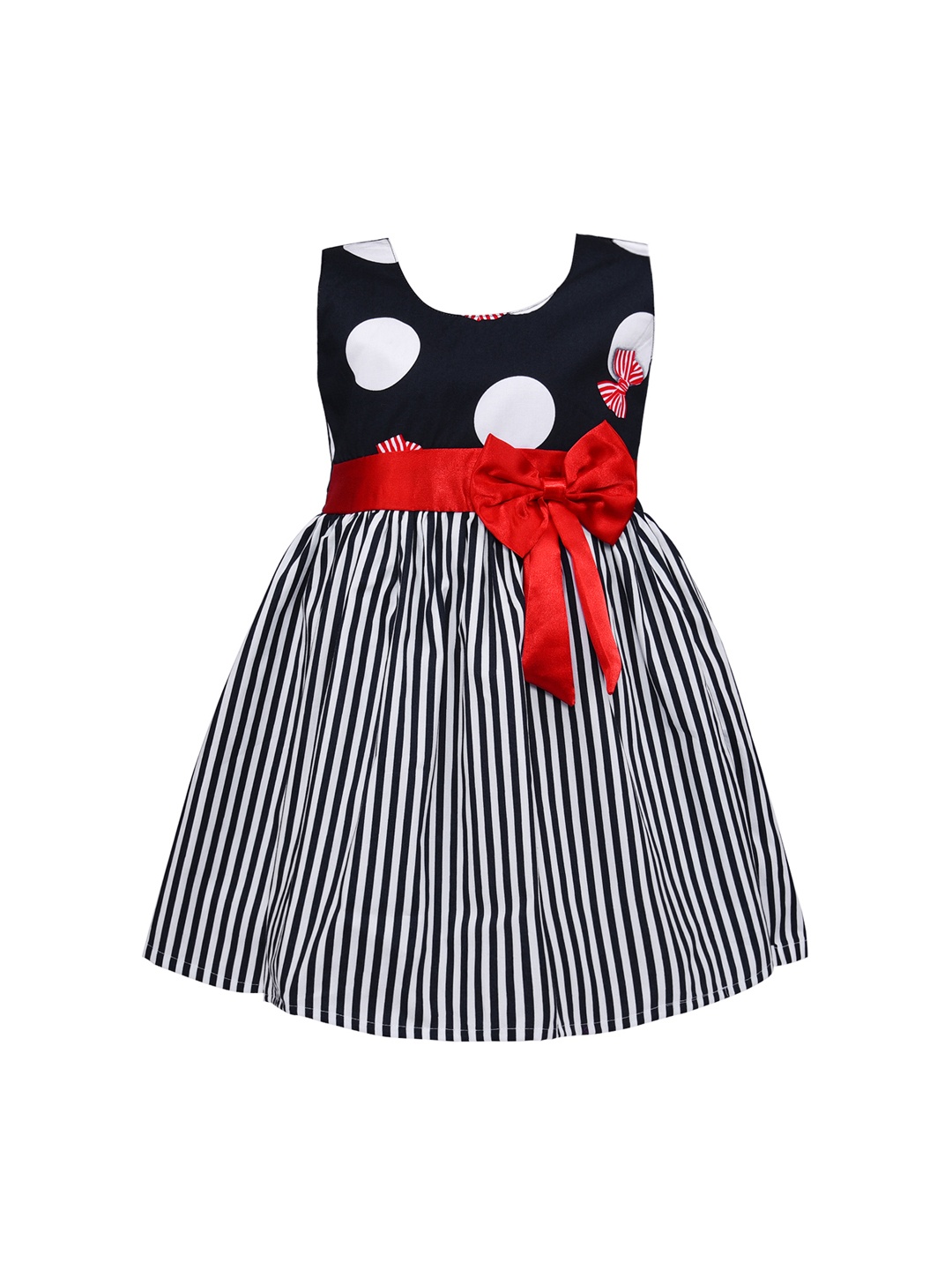 

Wish Karo Girls Navy Blue Striped Fit and Flare Dress