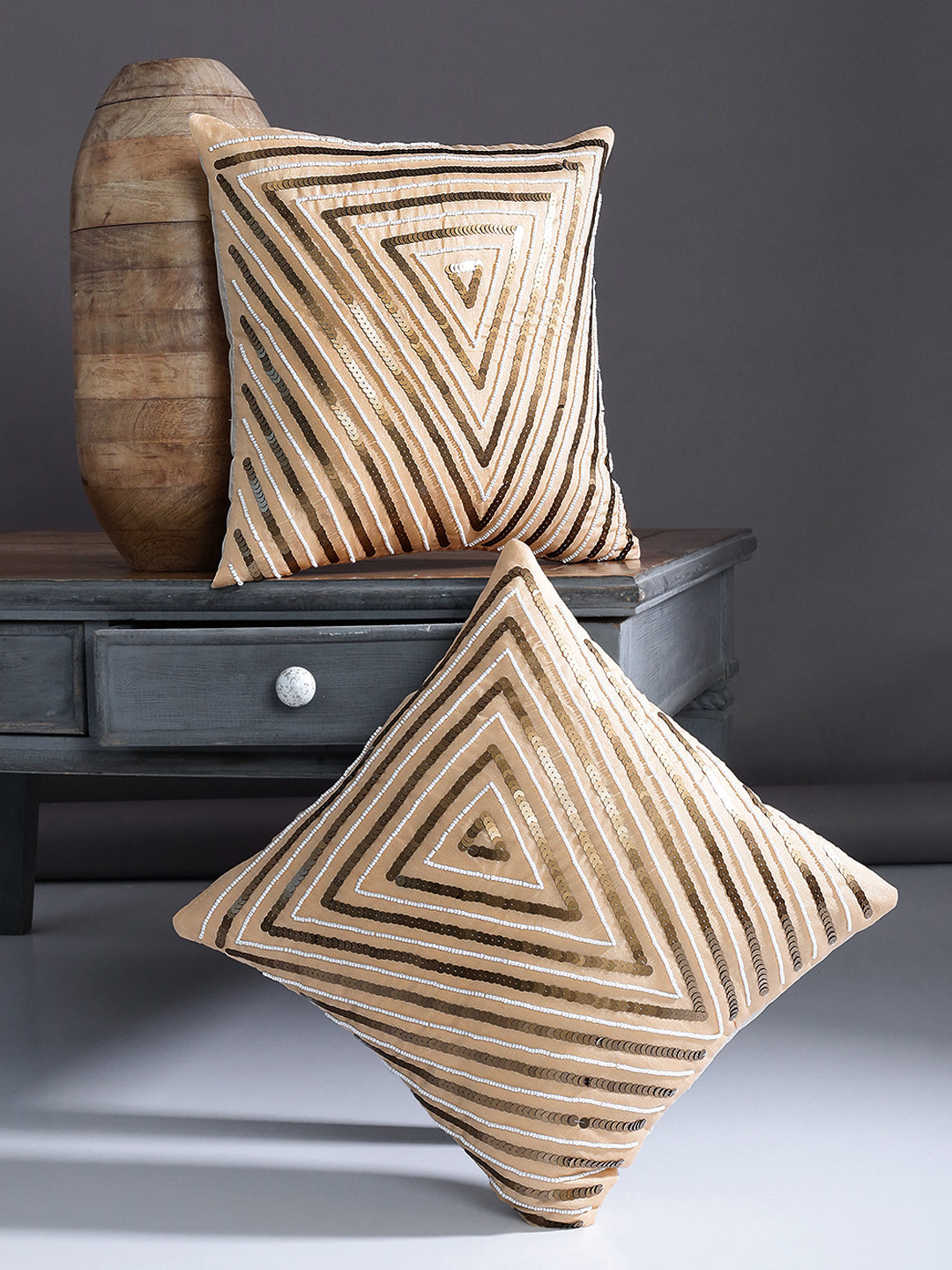 

Alina decor Beige Set of 2 Solid Square Cushion Covers
