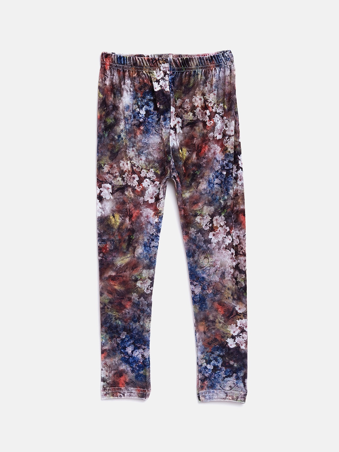 

Nins Moda Girls Coffee Brown & Blue Printed Ankle-Length Pure Velvet Leggings