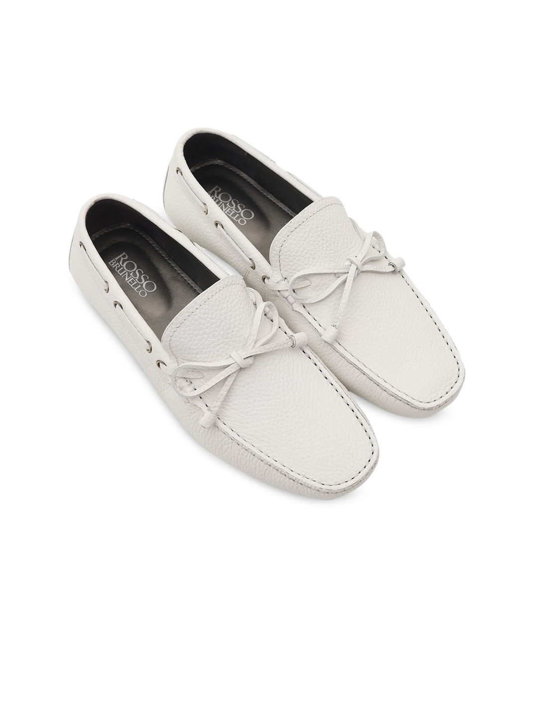 

Rosso Brunello Men White Textured Genuine Leather Driving Loafers