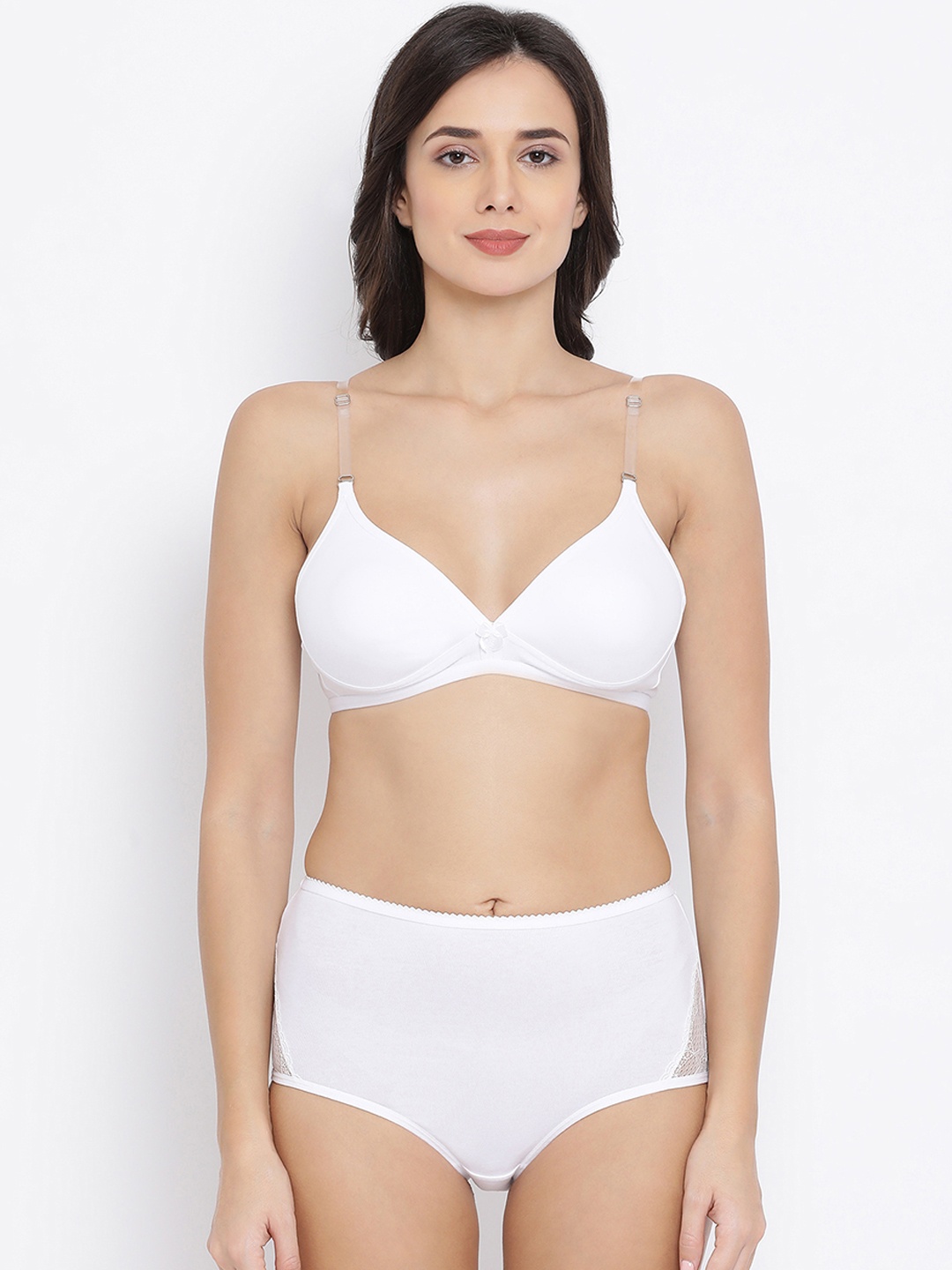 Clovia Women White Solid Lingerie Set COMBBP61832B