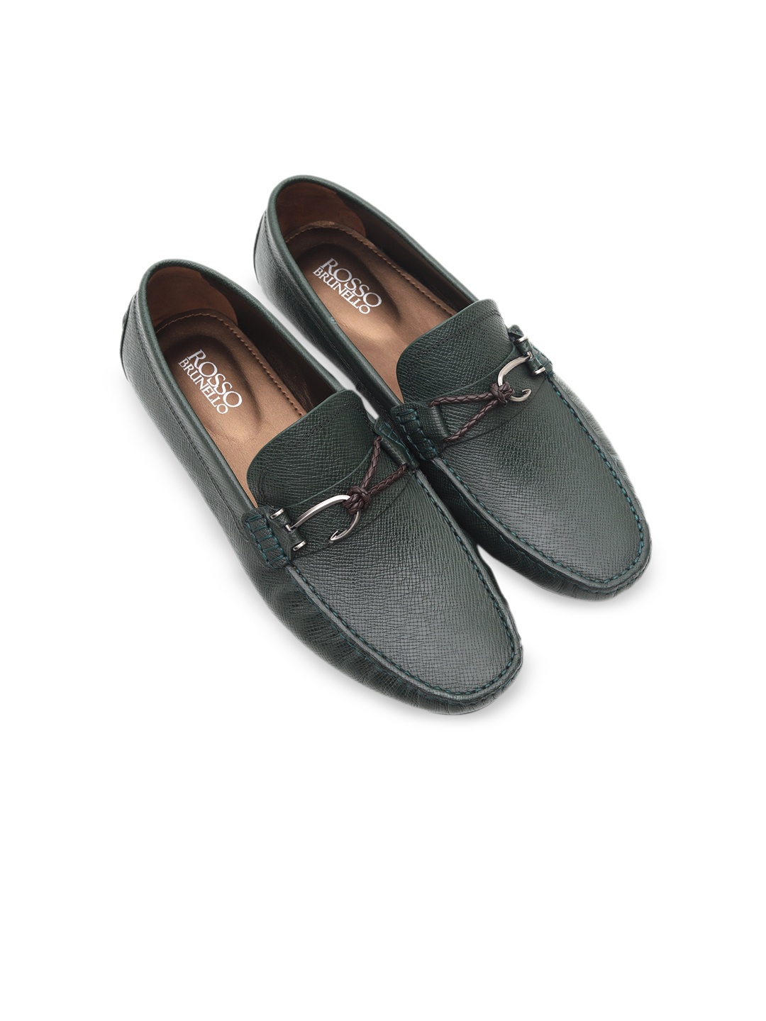 

Rosso Brunello Men Green Solid Genuine Leather Moccasins