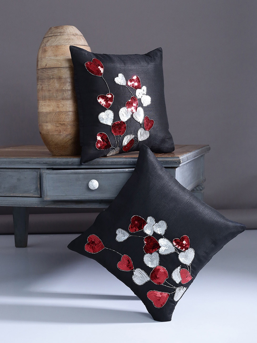 

Alina decor Black Set of 2 Embellished Square Cushion Covers
