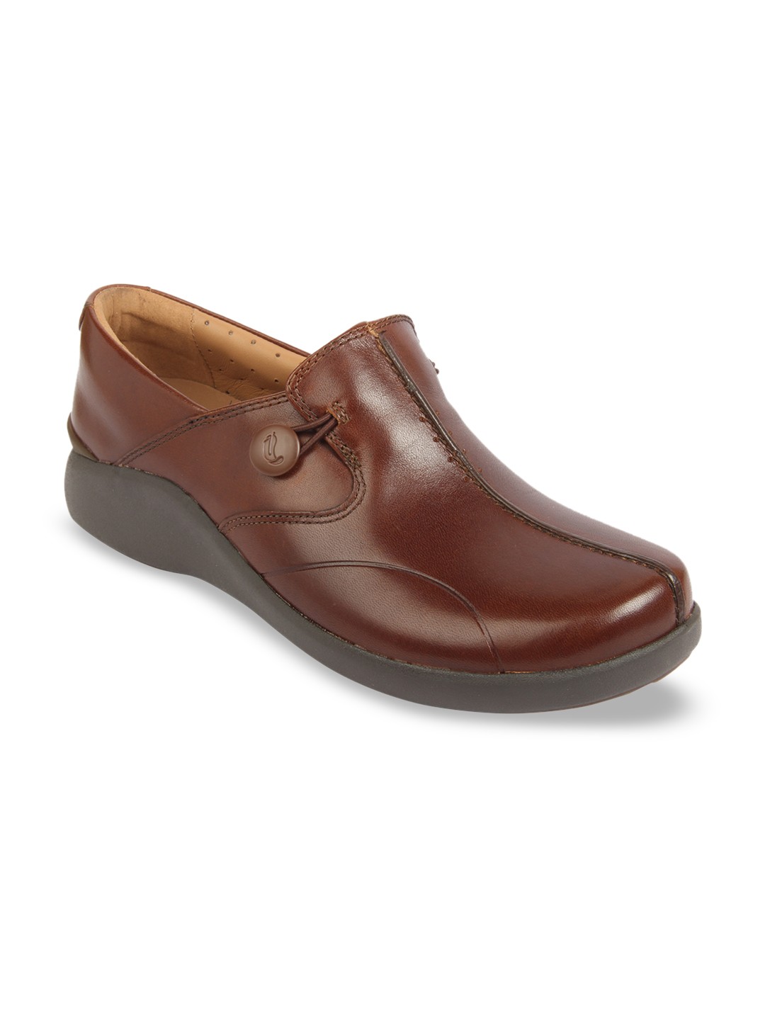 

Clarks Women Tan Brown Slip-On Leather Sneakers