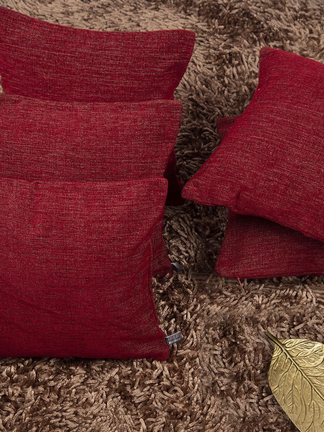 

HOUZZCODE Red Set of 5 Solid Square Cushion Covers