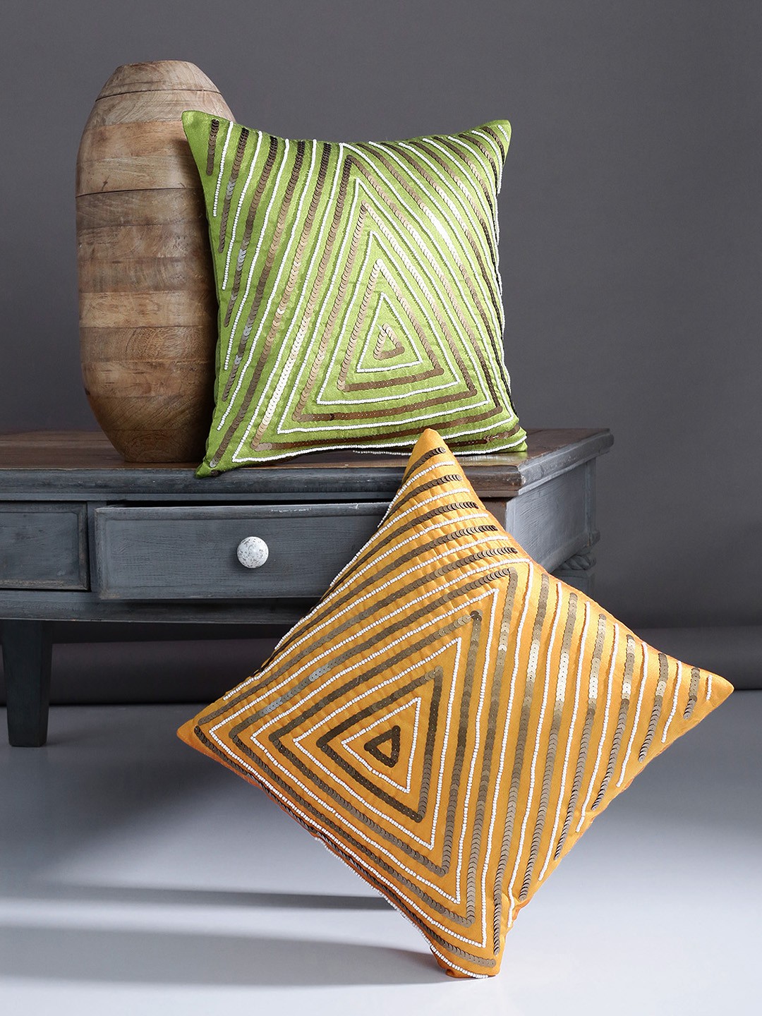 

Alina decor Set of 2 Hand Beads Work cushion covers, Multi