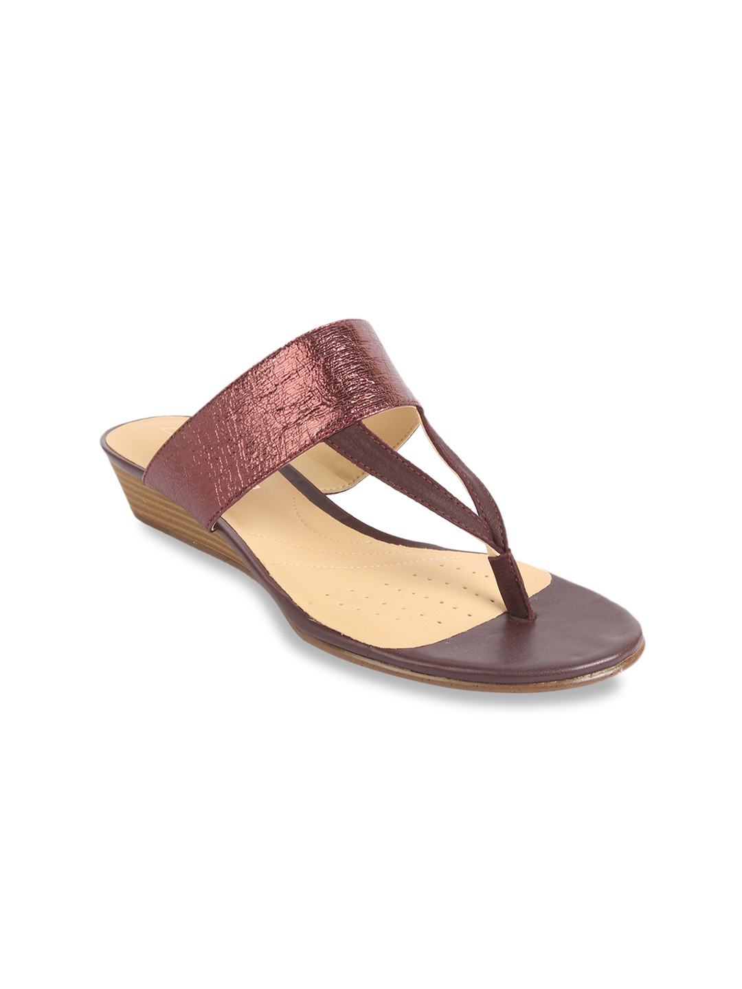 

Clarks Women Burgundy & Beige Solid Leather Sandals