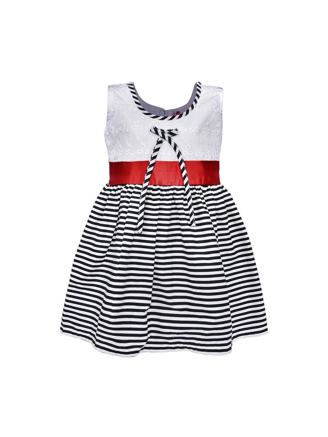 

Wish Karo Girls White Striped Fit and Flare Dress