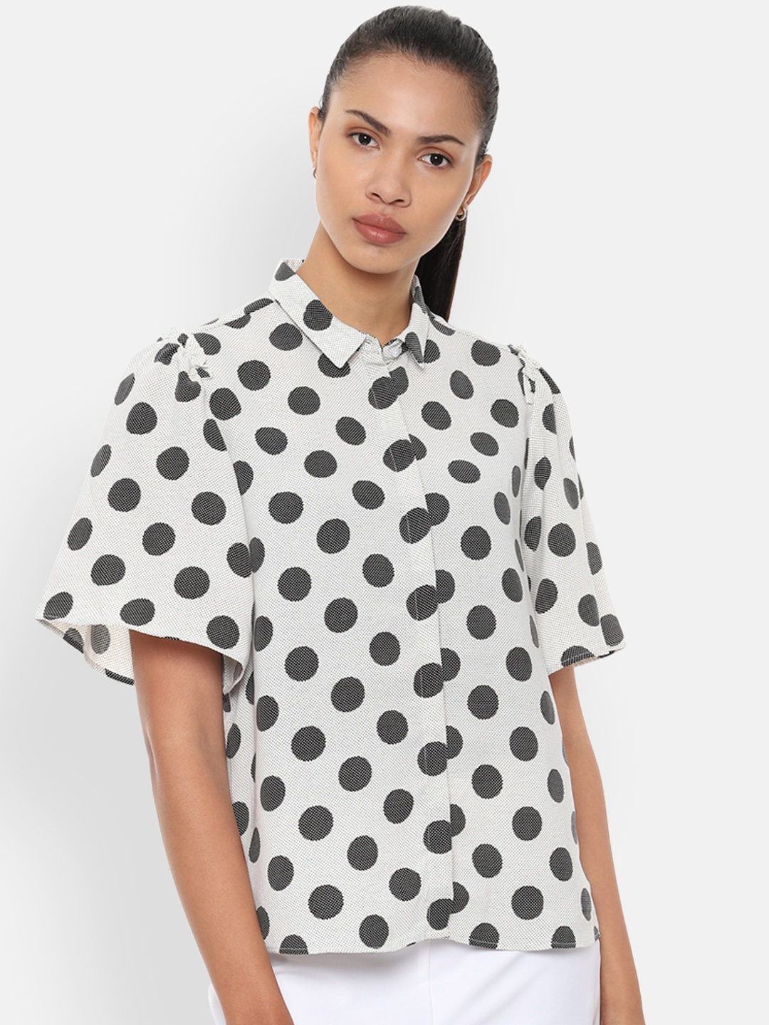 

Van Heusen Woman White & Black Regular Fit Printed Casual Shirt
