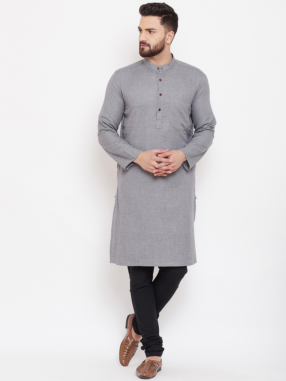 

even Men Grey Solid Straight Kurta